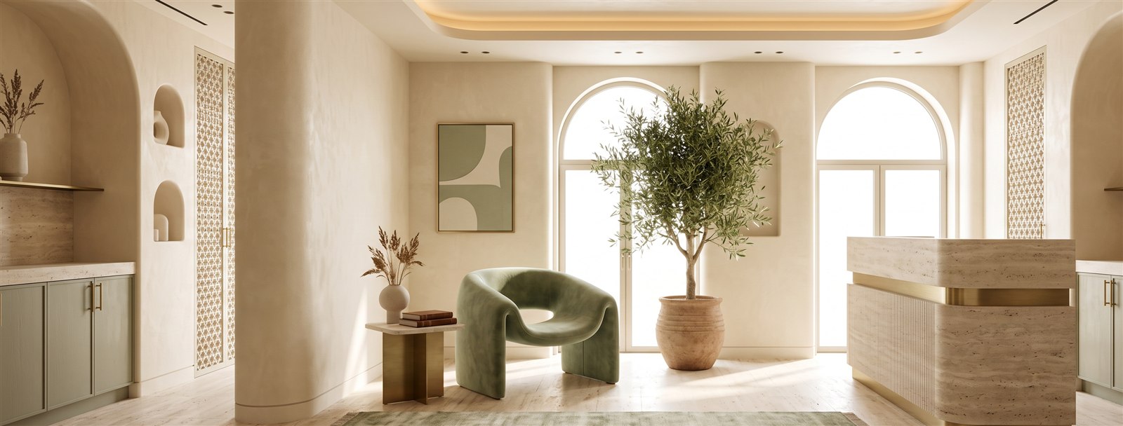 Serene luxury clinic reception at Dr. Paulo Michels' plastic surgery practice