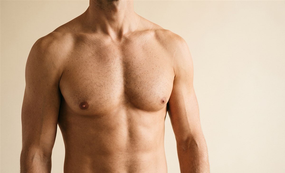 Fit adult male chest and torso — gynecomastia surgery (male breast reduction) by Dr. Paulo Michels, Abu Dhabi