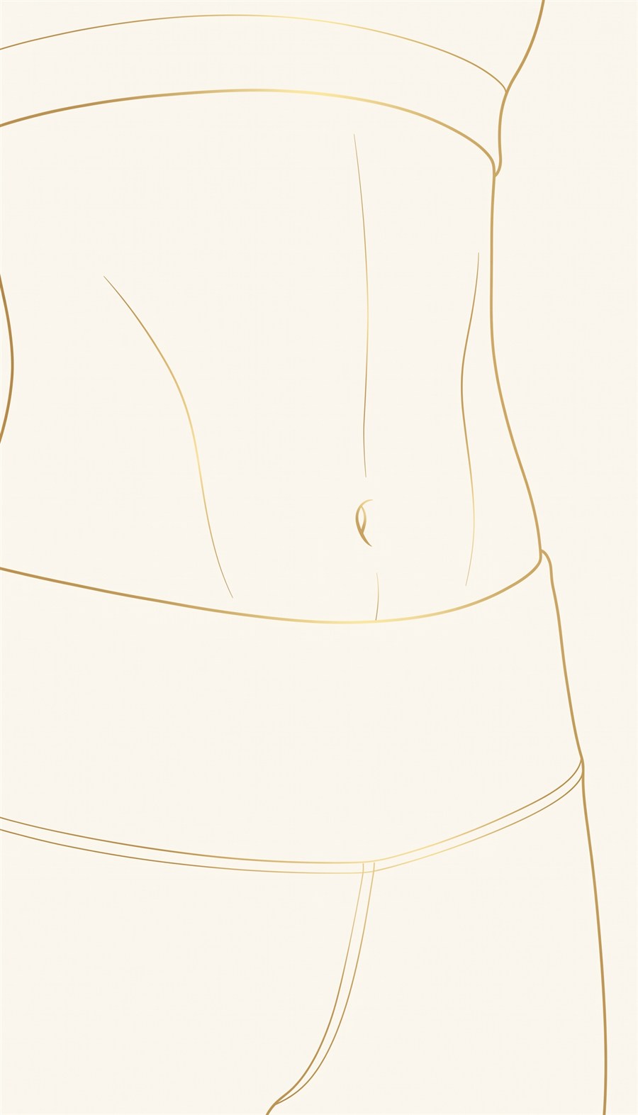 Line illustration of high-definition abdominal sculpting: midline and oblique definition created by MILA