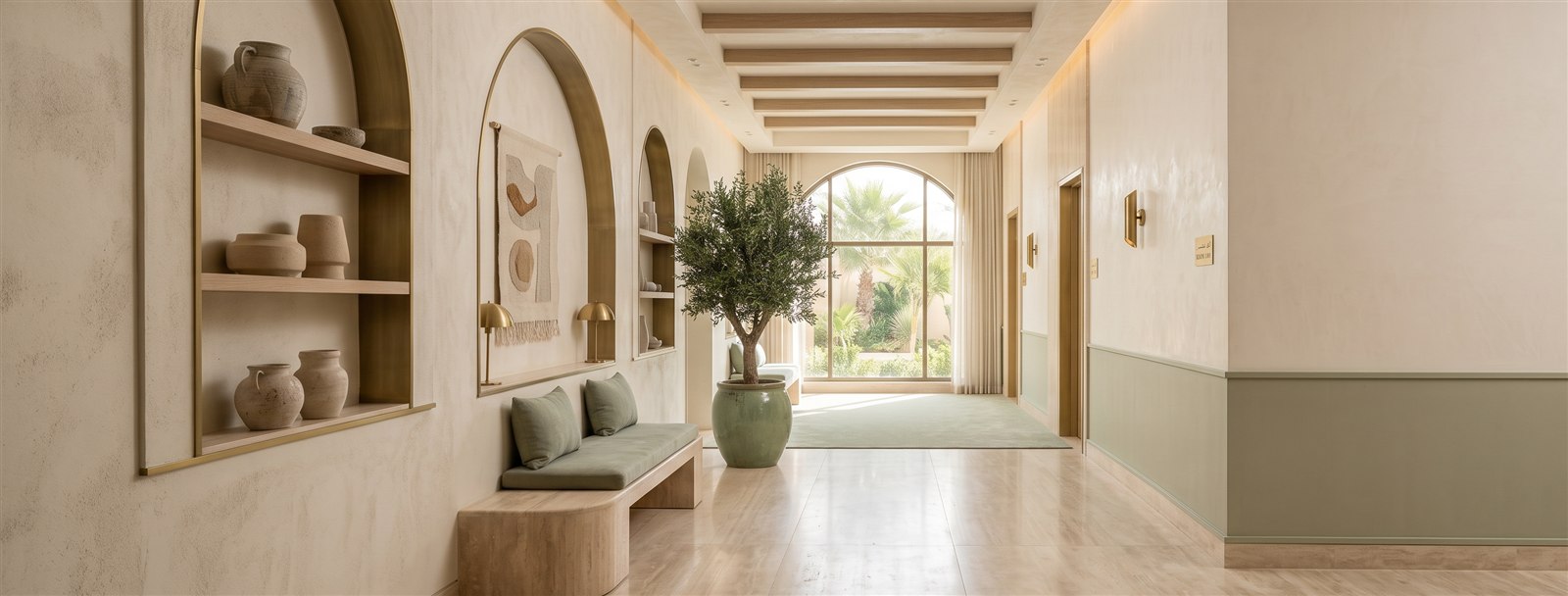 Calm luxury clinic hallway at Dr. Paulo Michels' plastic surgery practice